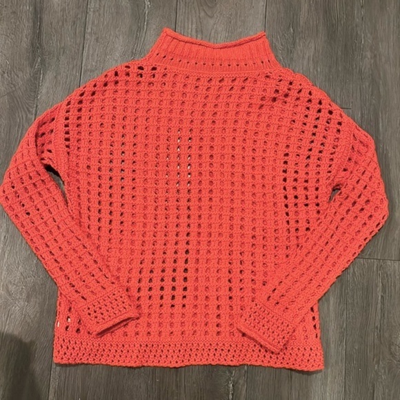 Free People Open Knit Crochet Mockneck Sweater Orange Size Small - Picture 7 of 12